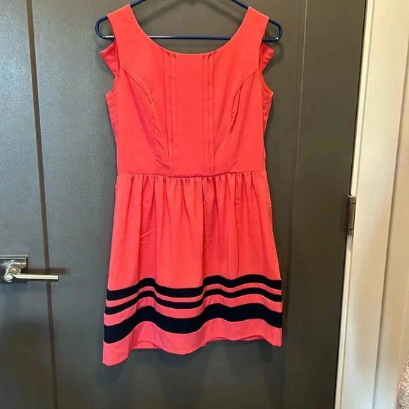 SWEET STORM RETRO PINK WITH NAVY STRIPES ABOVE KNEE PREPPY LIGHT ACADEMIA CLASSY - Picture 1 of 5